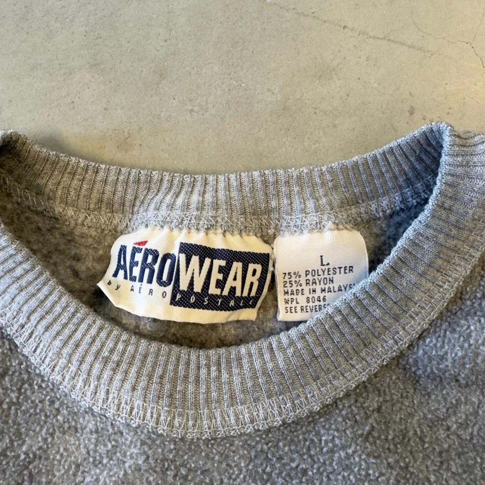 Aeropostale AeroWear Mens Gray Fleece Crewneck Sweatshirt Large Vintage 90s